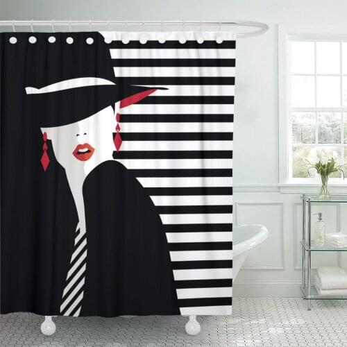 Modern Teenage Girl Woman Model Graphic Makeup Strange Shower Curtain Waterproof Fabric 72 x 72 Inches Set with Hooks