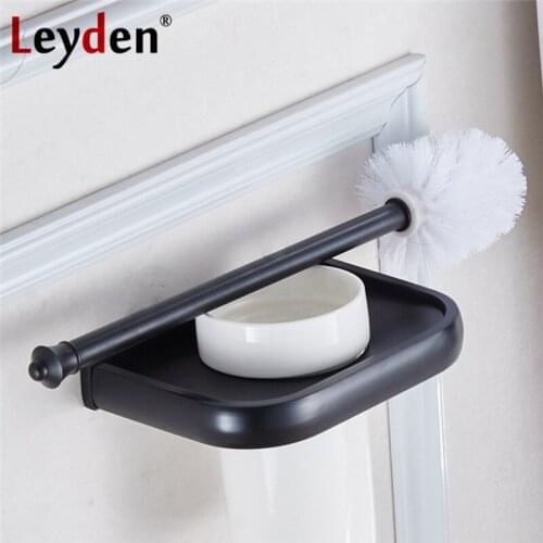 Leyden Modern Square Brass Toilet Brush Holder With Ceramic Cup ORB/ Antique Brass/ Gold/ Chrome Wall Mounted Bathroom Accessory