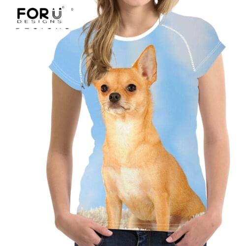 FORUDESIGNS Stylish Women Summer T Shirts Cute 3D Chihuahua Dog Printed Teens Girls T-shirts Short Sleeve Top Tee Shirt Clothing