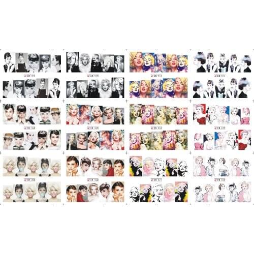 UPRETTEGO 12 PACKS / LOT NAIL ART BEAUTY WATER DECAL SLIDER NAIL STICKER MOVIE STARS ACTRESS HEPBURN MONROE BN025-036