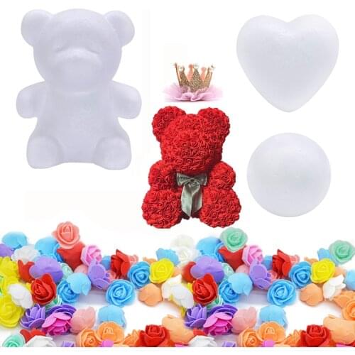 Foam Rose Bear Mold DIY Artificial Rose Teddy Bear For Valentines Day Christmas Birthday Wedding Gift Heart Ball Ornaments