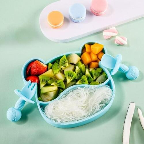 3Pcs/Set Creaetive Children Tableware Cartoon Shape Division Design BPA Free Feeding Dish Spoon Fork Set for Home Use