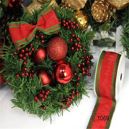 38mm(1-1/2") Christmas gift packaging wired edge ribbon 25yards roll