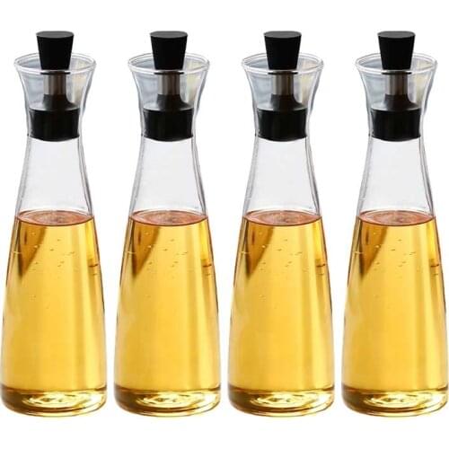4 Olive Oil Dispensers, Glass Kitchen Bottles, Cruet & Vinegar, Liquid Spice Container, 500ML Glass Kitchen Carafe