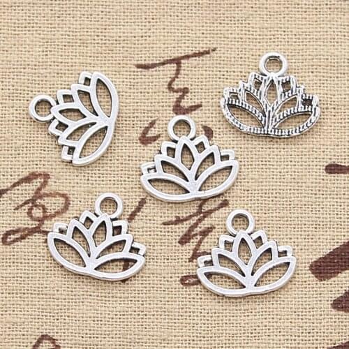 50pcs Charms Flower Crown 15x17mm Antique Silver Color Plated Pendants Making DIY Handmade Tibetan Silver Color Jewelry