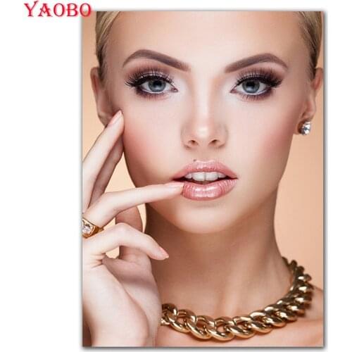 Yaobo 5D Diy Diamond Painting MakeUp Girl Mosaic Diamond Round Full Square Diamond Embroidery Modern Fashion Salon Wall Art