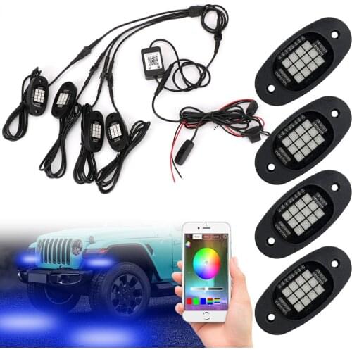 Atmosphere Lamp Bluetooth APP Control for Jeep Car Truck SUV Off-road RGB Rock Lights 4 in 1 Waterproof LED Underglow Light