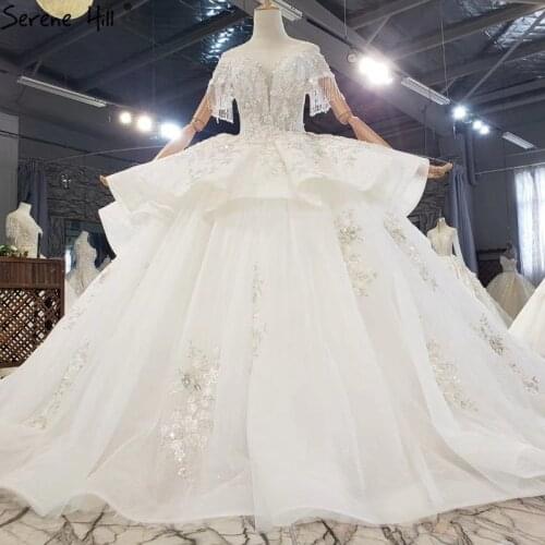 Dubai White Cap Sleeves Tassel Wedding Dresses 2021 Luxury Sparkle High-end Sexy Bridal Gowns HX0271 Custom Made