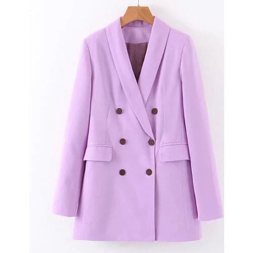 Autumn Womens Blazer Top Double-Breasted Lapel Solid Color Polyester Jacket Slim-Fit Office Wear Casual Temperament Formal Wear