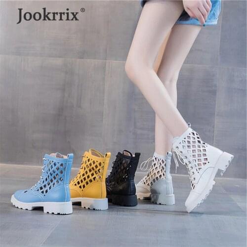 Jookrrix 2020 Women Summer Female Genuine Leather Shoes Women Fashion Mid Calf Boots Lady Brand Comfortable Shoes ZB1009