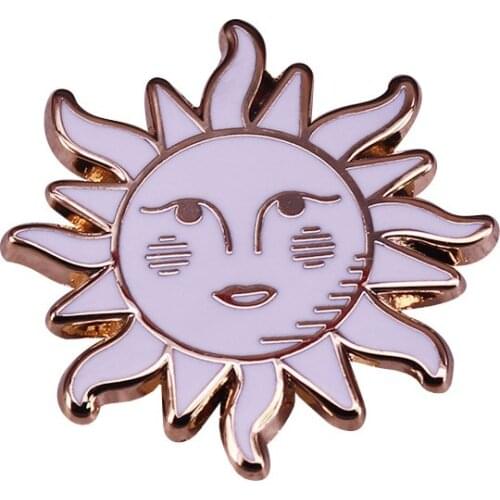 Kawaii Sun Luna brooch inspired by the Mexican bingo card game with a mix of tarot cards