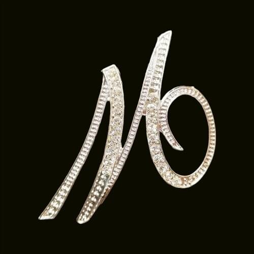 RSHCZY Letter M Cute Brooch For Women Men Rhinestones Crystal Silver Color Metal Pins Jewelry Accessories Christmas Gift