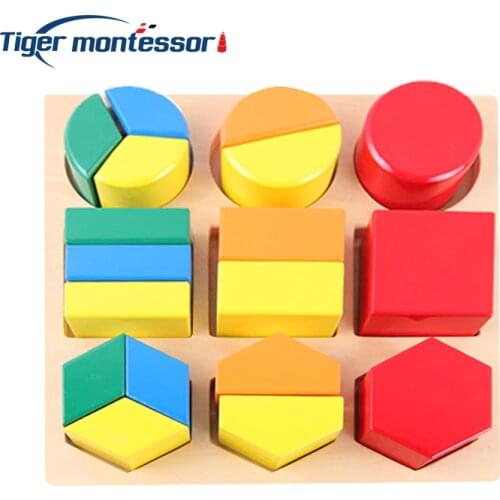 Montessori Wooden Mathematics Materials Assembly Geometric Shape Tray Toys