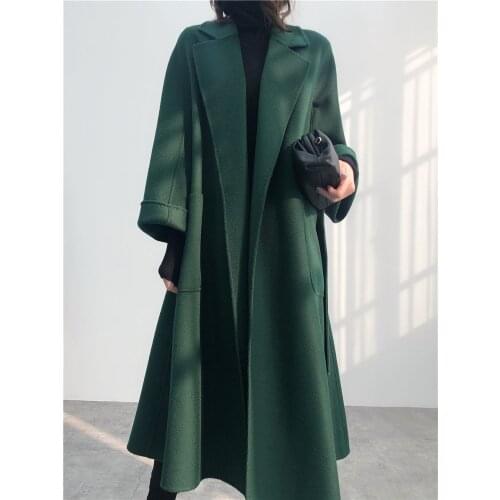 Handed down work: fixed dyeing luxury grandmother green wavy double-sided wool coat womens cashmere wool high-end coat