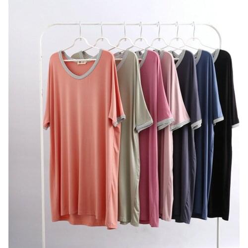 Fdfklak Modal 2021 Short-Sleeved Womens Sleepwear Night Gowns Summer Thin Loose Sleep Lounge Mid-Length Sleeping Dress