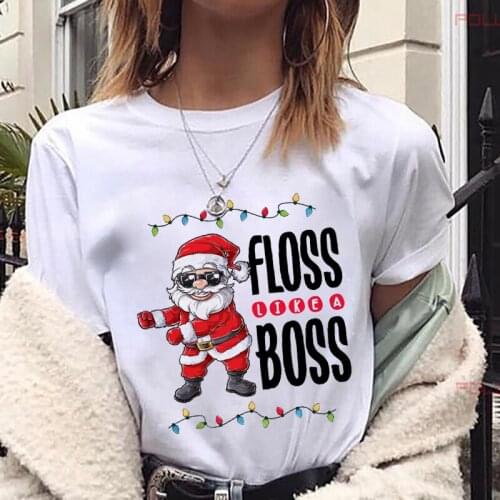 FIXSYS Women Merry Christmas Party Funny Santa Claus Printed Tshirt Female T Shirt Unisex Loose Size Short Sleeve T-shirts