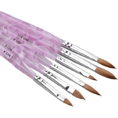 HOTSALE 6pcs/SET 2#/4#/6#/8#/10#12# Kolinsky Sable Brush Pen Acrylic Nail Art Builder Brush Design for acrylic nail brushes set