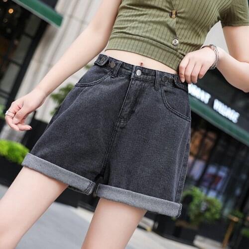 Cotton high-waist denim shorts womens summer 2020 new Korean loose Hong Kong flavor retro curled wide leg hot pants women