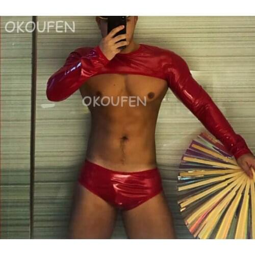 Bar nightclub men and women performance clothing set Sexy Red nightclub DS Halloween patent leather party Show costume