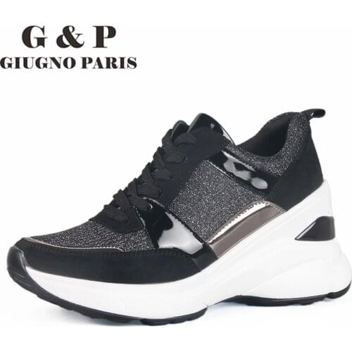 Chunky sneakers platform 2020 fashion shoes wedge 8 cm platform high black bling thick soled sneakers with brand design big size