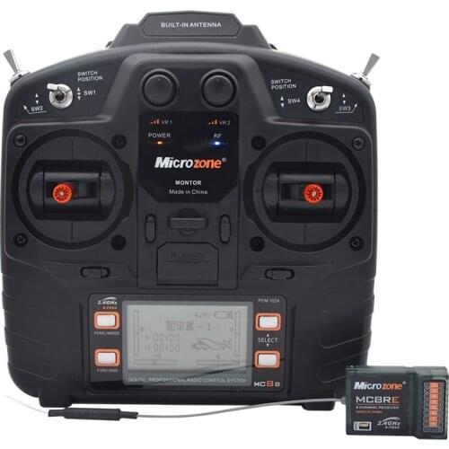 Microzone MC8B 2.4G 8CH Remote Control Transmitter & MC8RE 8CH Receiver radio system for RC aircraft fixed-wing helicopter drone