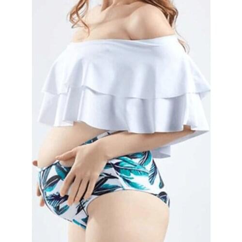 Fashion Lotus Leaf Edge Maternity Swimwear Maternity Tankinis Women Floral Print Bikinis Swimsuit Beachwear Pregnant Suit 2020