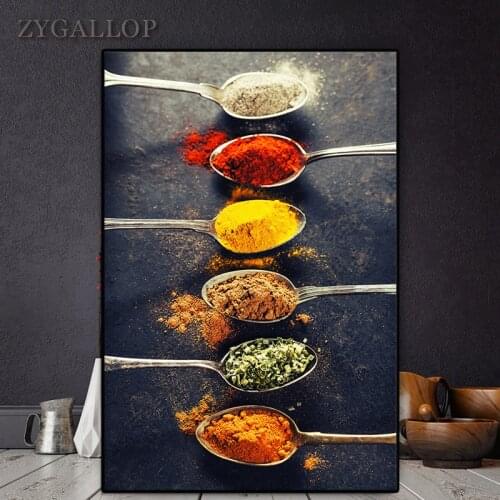 Spices Peppers Spoon Kitchen Wall Painting Food Pictures Print Poster Wall Art Canvas Paintings for Restaurant Home Decor quadro