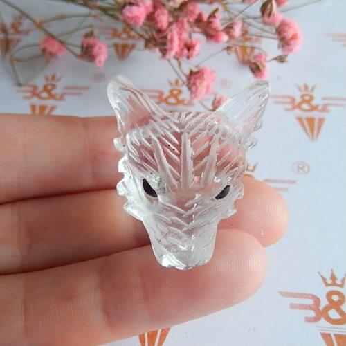Natural White quartz carved wolf head pendant ,Jewelry accessories pendant Bead,Fashion Jewelry For men,38x28x14mm,13.1g
