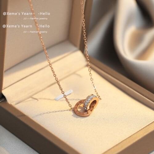 2021 New Gothic Roman Digital Zircon Circle Necklace For Woman Fashion Korean Jewelry Party Girls Sexy Luxury Clavicle Chain