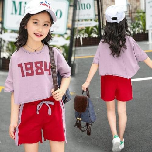New Summer Girls Clothing Sets Casual Children Tracksuit Short Sleeve T-shirt & Pants 2Pcs Girls Sport Suit Teens Kids Clothes