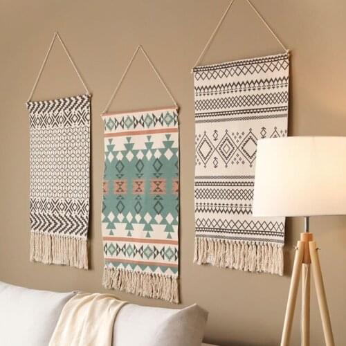 New Nordic Hand-woven Homestay Tassel Tapestry Hanging Canvas Wall Hanging Handmade Bohemian Retro Art Hanging Cloth Home Decor