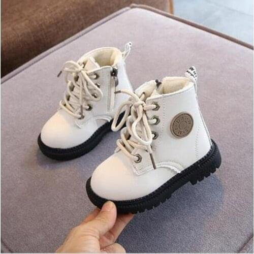 Autumn Winter Children Boots Boys Girls Leather Martin Boots Plush Fashion Waterproof Non-slip Warm Kids Boots Shoes 21-30