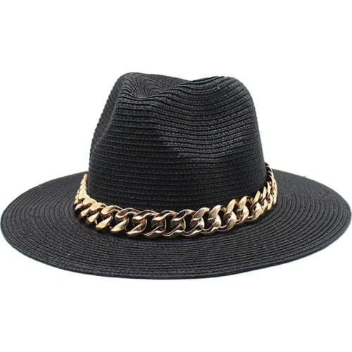 4pcs Straw Hat With Chain Summer Beach Hats Women Men Jazz Panama Caps Travel Holiday Sun Protective Cap Man Sunhat Sunhats