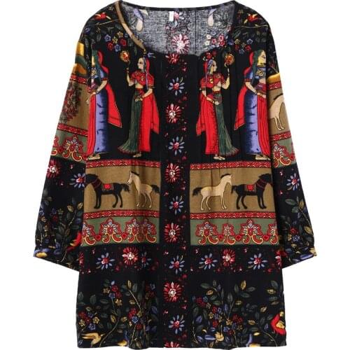 Oversized T-shirt Cotton Linen Style Long Tops Shirt Long Sleeve African Print Y2k Clothes Discounts Vintage Tops Plus Size Tops