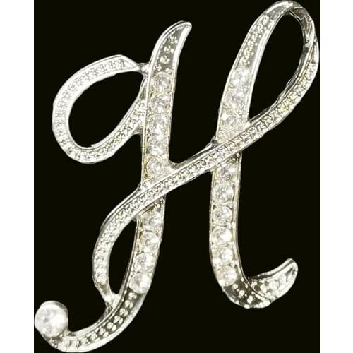 RSHCZY Letter H Cute Brooch For Women Men Rhinestones Crystal Silver Color Metal Pins Jewelry Accessories Christmas Gift