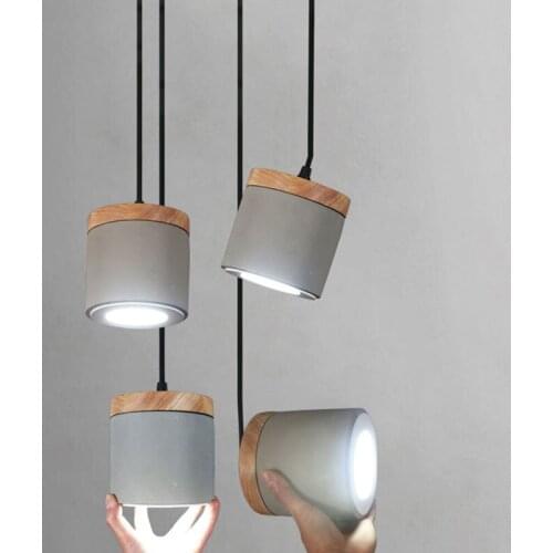 Modern Cement Wood LED Pendant Lamp Vintage Dining Room Loft Industrial Hanging Lamps Bar Bedroom Nordic Pendant Light Fixtures