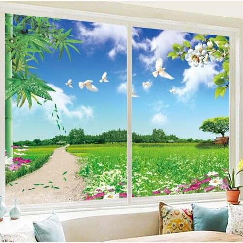 Landscape painting sliding door decoration shading sun protection frosted glass film bathroom window anti-perspective sticker