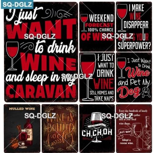 [SQ-DGLZ] WINE Metal Sign Plaque Metal Vintage Pub Vintage Tin Sign Wall Decor for Bar Pub Club Man Cave Tin Plates Custom