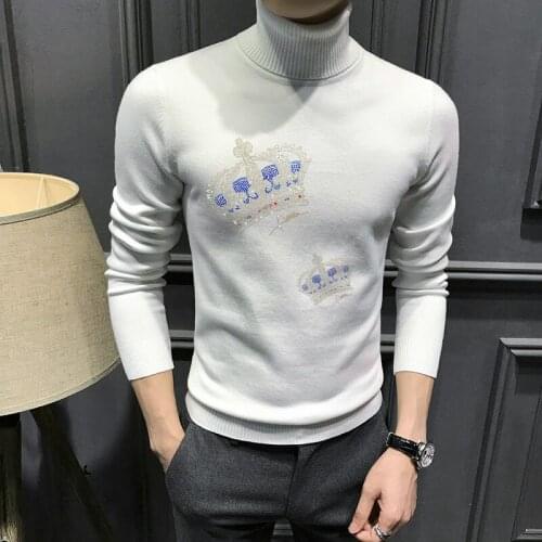 Luminous Crown Brand Pullover Mens Turtleneck Sweater Upper Body Perfect Slim Shiny Rhinestone Sweatshirt