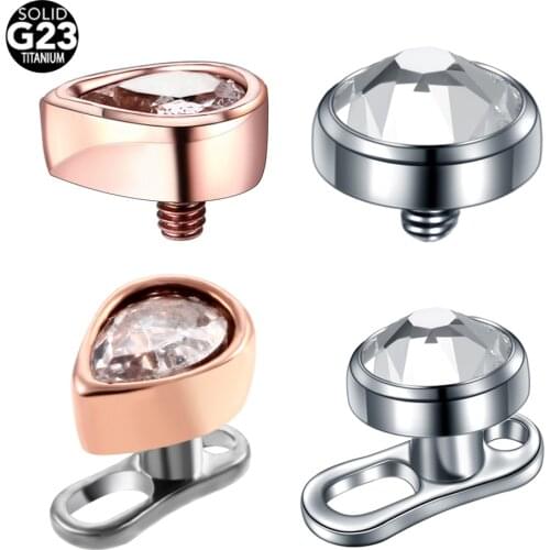 Titanium Micro Dermal Piercing CZ Gem Top Steel Micro Dermal Anchor Water Drop Top Dermal Piercing Surface Piercing Body Jewelry