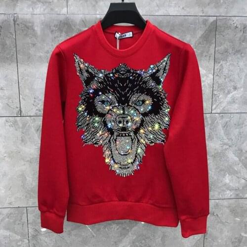 Middle East Male Woman Brand Diamond Hoody Design 100% Cotton Wild Wolf Totem Mens Sweatshirts Hot Plush Couple Hoodies