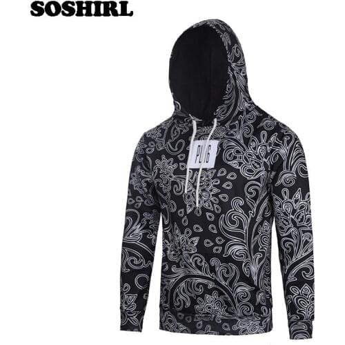 SOSHIRL Plug Letter Print Drawstring Pockets Hoodie Sweatshirts Hip Hop Fashion Totem Sweatshirt Mens Sportswear Size M~3XL
