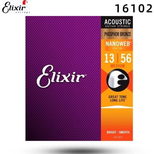 Elixir Elixir strings 16102 (13-56) ultra-thin nanoweb-coated Acoustic guitar strings. Phosphor bronze material.1-6 strings