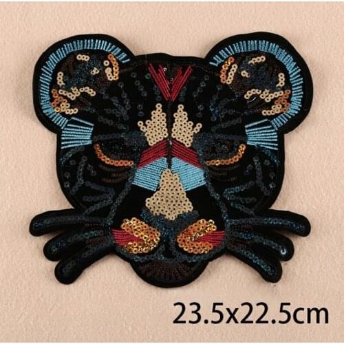 Paillette Embroidered Iron on Patches for Clothes Leopard Sequins Deal with it Clothing DIY Motif Applique Free shipping