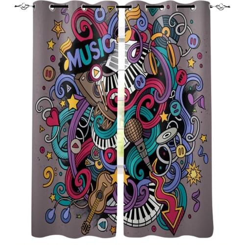 Living Room Curtains Graffiti Music Colorful Rock And Roll Blackout Curtain for Bedroom Bay Window Decorative Shading Cloth