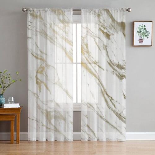 White And Gold Pattern Marble Curtain For Living Room Transparent Tulle Curtains Window Sheer For The Bedroom Accessories Decor