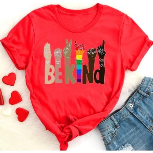 Be Kind Sign Language Teacher T-shirt Womens Short Sleeve Tees Fashion O Neck Female Clothing Plus Size Casual y2k 100% Cotton