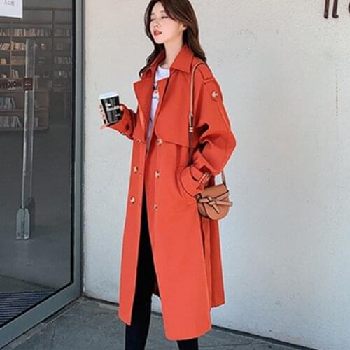 British Style Windbreaker Coat Womens 2021 Spring Autumn New Korean Fashion Mid-Length Loose Retro All-Match Trench Coats Woman