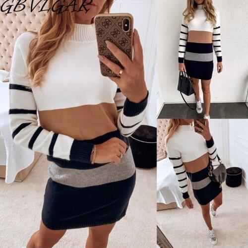 Women Autumn Winter Warm Mini Bodycon Stripe Dress Fashion Patchwork Long Sleeve Turtleneck Sweater Dress Casual Knitted Dresses
