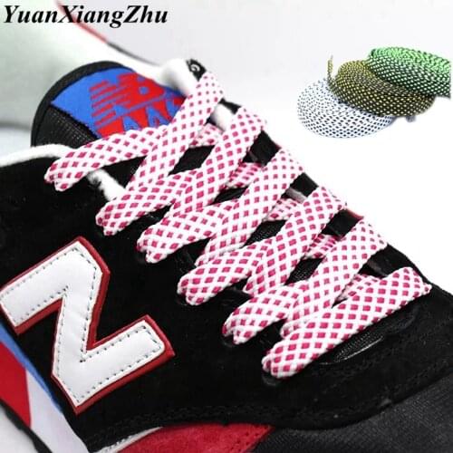 1Pair Two-color Flat Shoelaces Polyester Sneaker Shoe Lace Colors Checkered Double Layer Hollow Flat Shoelaces 100/120/140CM